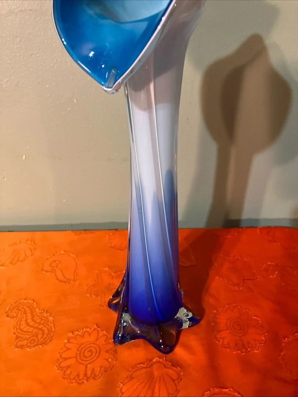 Jack in the Pulpit Cobalt Two Tones of Blue Lily Vase 12” T Art Glass